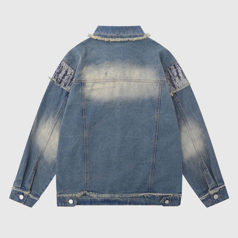 Style Core Aesthetics, New Style Trends Retro Star Patchwork Embroidered Denim Jacket Style Core Aesthetics, New Style Trends Retro Star Patchwork Embroidered Denim Jacket