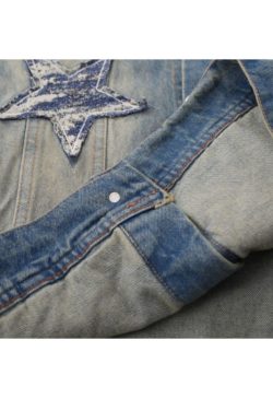 Style Core Aesthetics, New Style Trends Retro Star Patchwork Embroidered Denim Jacket