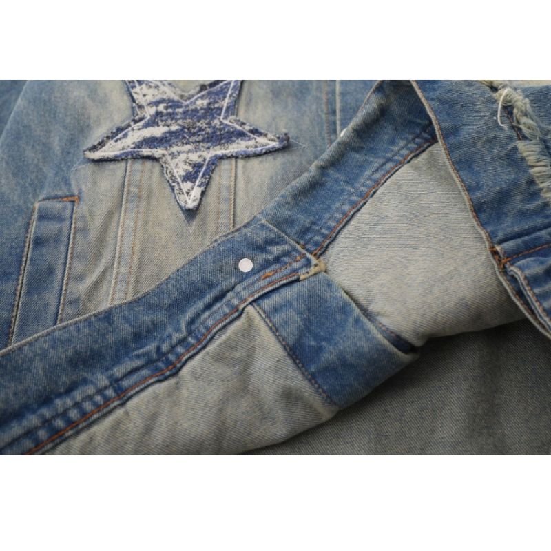 Style Core Aesthetics, New Style Trends Retro Star Patchwork Embroidered Denim Jacket Style Core Aesthetics, New Style Trends Retro Star Patchwork Embroidered Denim Jacket