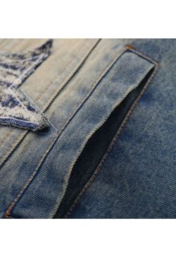 Style Core Aesthetics, New Style Trends Retro Star Patchwork Embroidered Denim Jacket