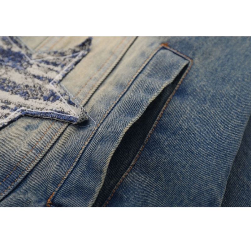 Style Core Aesthetics, New Style Trends Retro Star Patchwork Embroidered Denim Jacket Style Core Aesthetics, New Style Trends Retro Star Patchwork Embroidered Denim Jacket