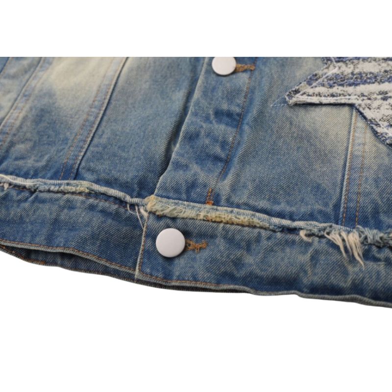 Style Core Aesthetics, New Style Trends Retro Star Patchwork Embroidered Denim Jacket Style Core Aesthetics, New Style Trends Retro Star Patchwork Embroidered Denim Jacket