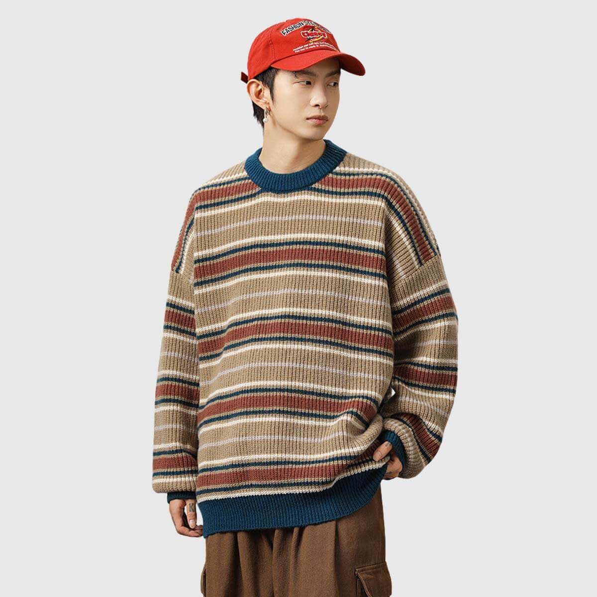 Style Core Aesthetics, New Style Trends Retro Striped Knit Sweater Style Core Aesthetics, New Style Trends Retro Striped Knit Sweater