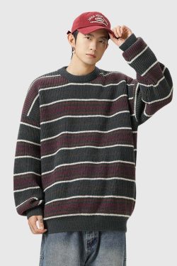 Style Core Aesthetics, New Style Trends Retro Striped Knit Sweater