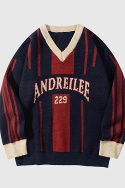 Style Core Aesthetics, New Style Trends Retro Striped V-Neck Sweater