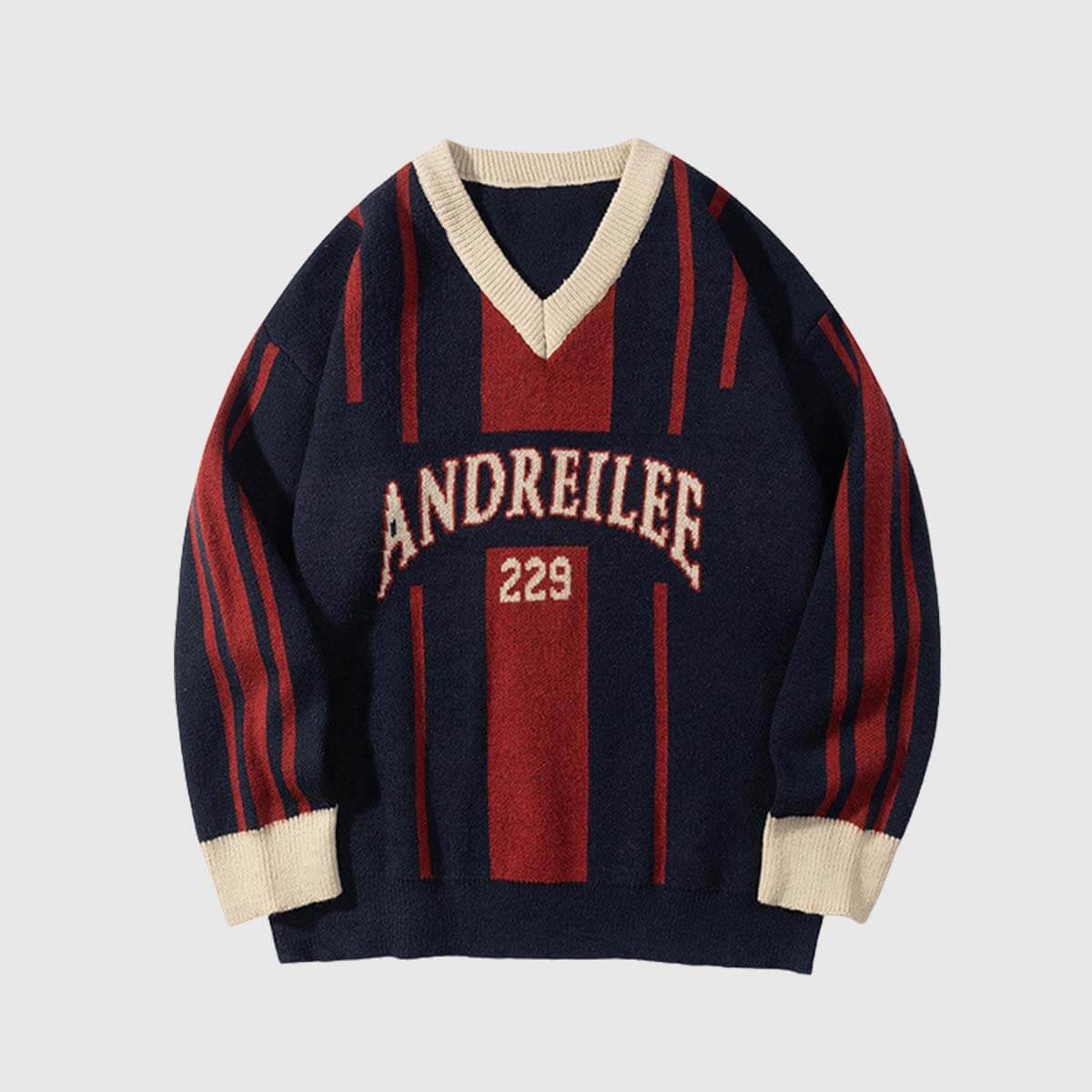 Style Core Aesthetics, New Style Trends Retro Striped V-Neck Sweater Style Core Aesthetics, New Style Trends Retro Striped V-Neck Sweater