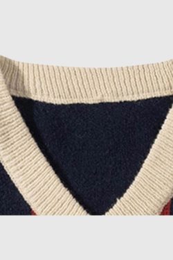 Style Core Aesthetics, New Style Trends Retro Striped V-Neck Sweater