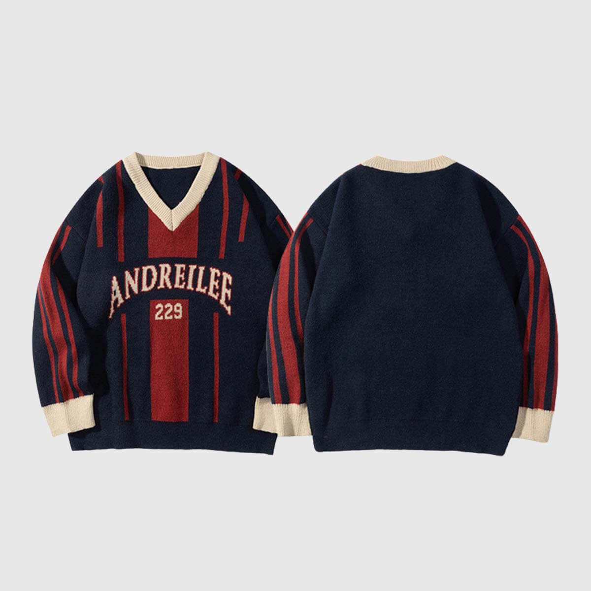 Style Core Aesthetics, New Style Trends Retro Striped V-Neck Sweater Style Core Aesthetics, New Style Trends Retro Striped V-Neck Sweater