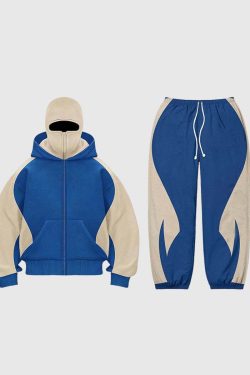 Style Core Aesthetics, New Style Trends Retro Y2K Colorblock Hoodie & Pants Set