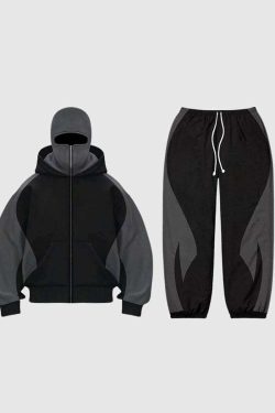 Style Core Aesthetics, New Style Trends Retro Y2K Colorblock Hoodie & Pants Set