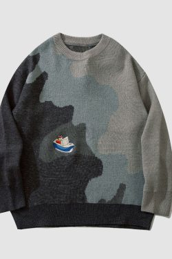 Style Core Aesthetics, New Style Trends Sailboat Embroidery Knit Sweater