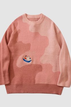 Style Core Aesthetics, New Style Trends Sailboat Embroidery Knit Sweater