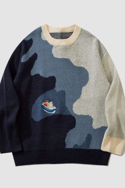 Style Core Aesthetics, New Style Trends Sailboat Embroidery Sweater