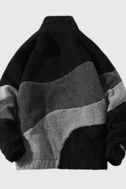 Style Core Aesthetics, New Style Trends Shearling Color-Block Collar Jacket