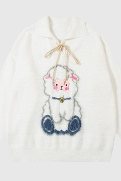 Style Core Aesthetics, New Style Trends Sheep Pattern Embroidered Mink Hair Pullover
