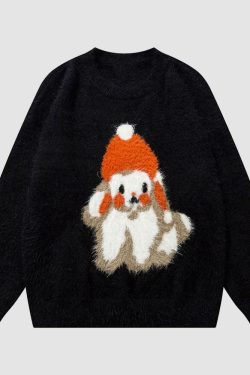 Style Core Aesthetics, New Style Trends Shy Dog Pattern Fuzzy Sweater