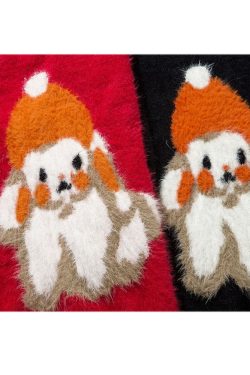 Style Core Aesthetics, New Style Trends Shy Dog Pattern Fuzzy Sweater