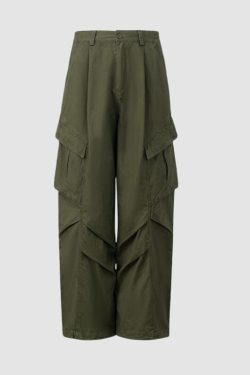 Style Core Aesthetics, New Style Trends Side Pocket Patch Pleated Cargo Pants