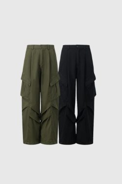Style Core Aesthetics, New Style Trends Side Pocket Patch Pleated Cargo Pants