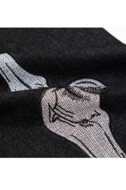 Style Core Aesthetics, New Style Trends Skeleton Embroidered Jeans