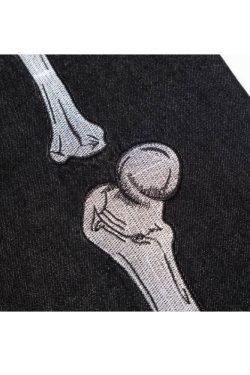 Style Core Aesthetics, New Style Trends Skeleton Embroidered Jeans