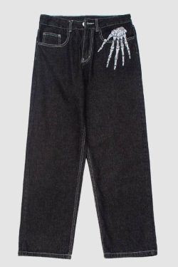Style Core Aesthetics, New Style Trends Skeleton Embroidered Jeans
