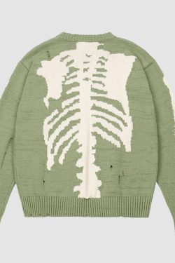 Style Core Aesthetics, New Style Trends Skeleton Print Knitted Sweater