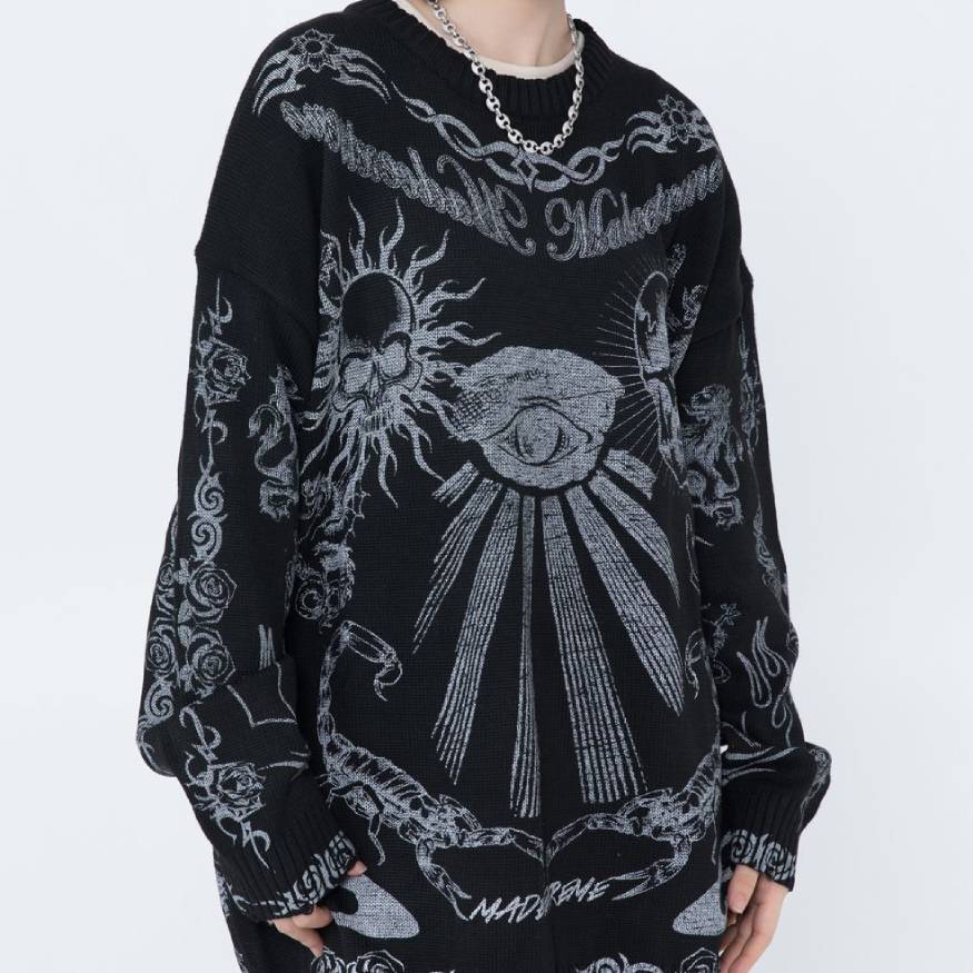 Style Core Aesthetics, New Style Trends Skull Pattern Distressed Sweater Style Core Aesthetics, New Style Trends Skull Pattern Distressed Sweater