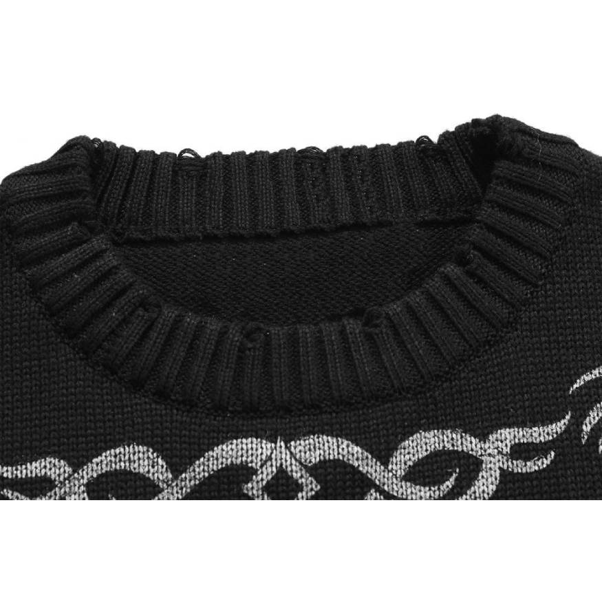 Style Core Aesthetics, New Style Trends Skull Pattern Distressed Sweater Style Core Aesthetics, New Style Trends Skull Pattern Distressed Sweater