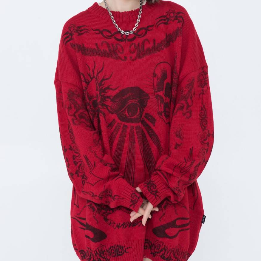 Style Core Aesthetics, New Style Trends Skull Pattern Distressed Sweater Style Core Aesthetics, New Style Trends Skull Pattern Distressed Sweater