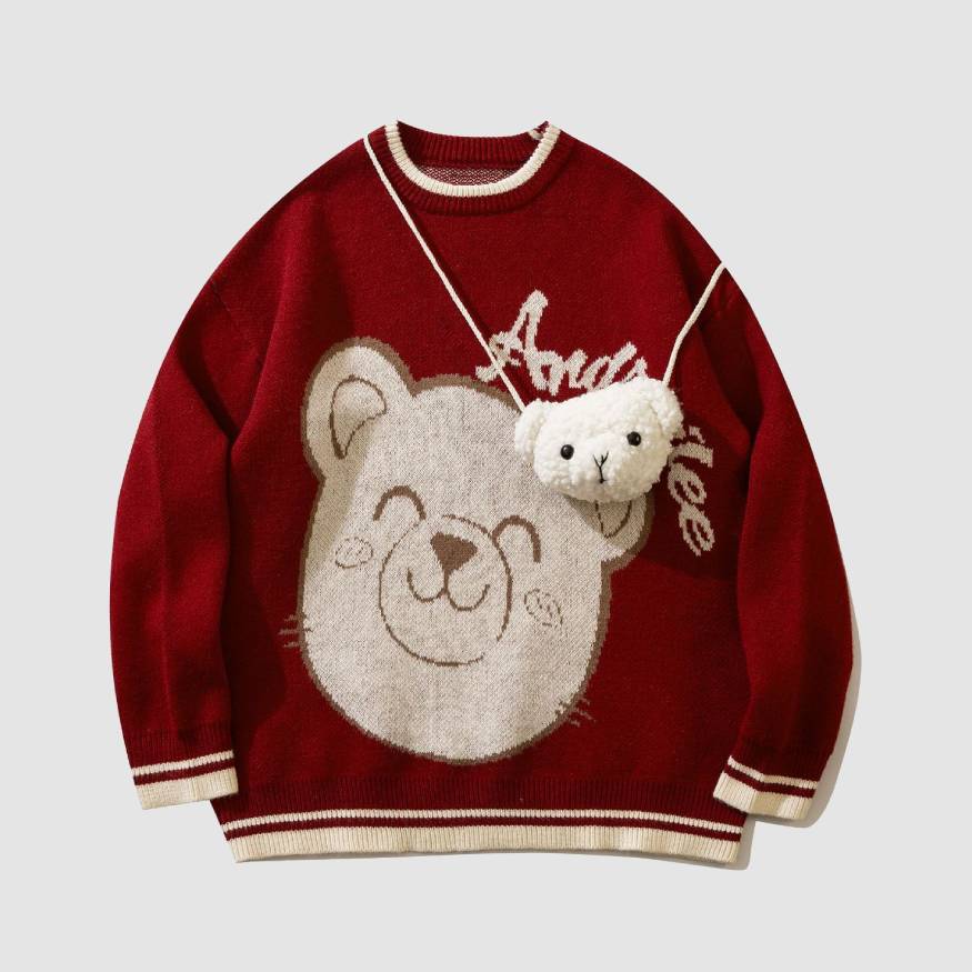 Style Core Aesthetics, New Style Trends Smiley Bear Print Sweater + Bear Mini Bag Style Core Aesthetics, New Style Trends Smiley Bear Print Sweater + Bear Mini Bag