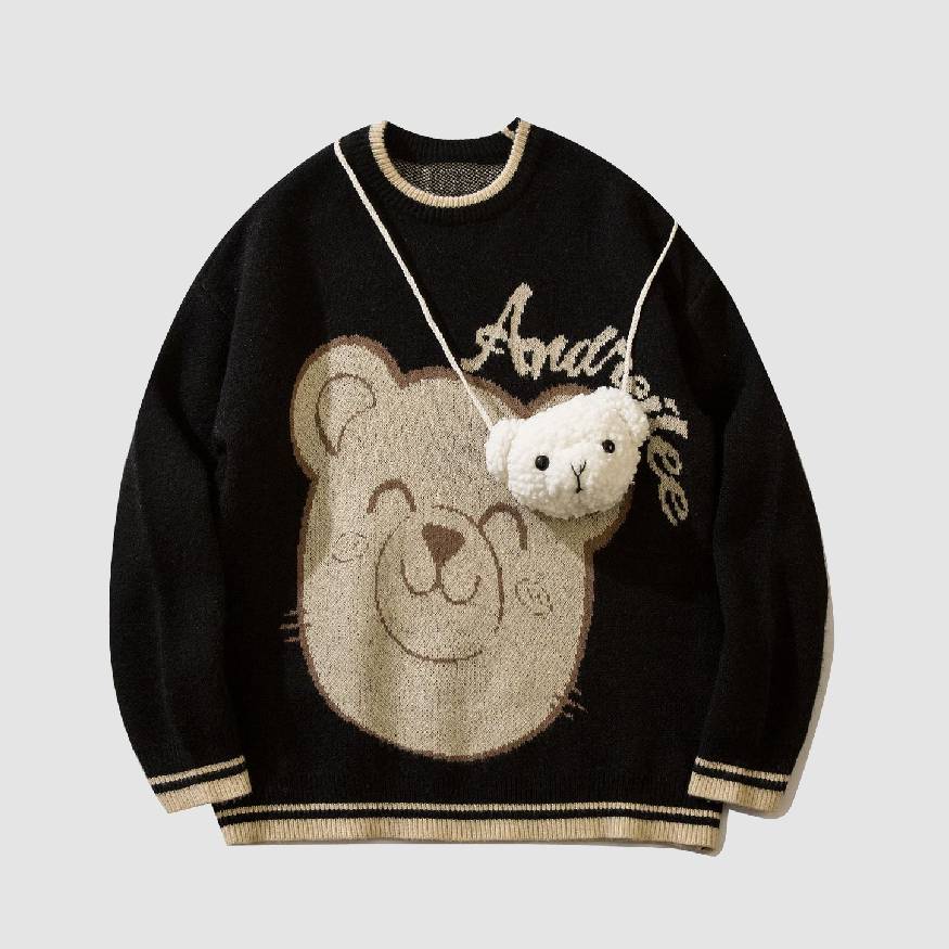 Style Core Aesthetics, New Style Trends Smiley Bear Print Sweater + Bear Mini Bag Style Core Aesthetics, New Style Trends Smiley Bear Print Sweater + Bear Mini Bag