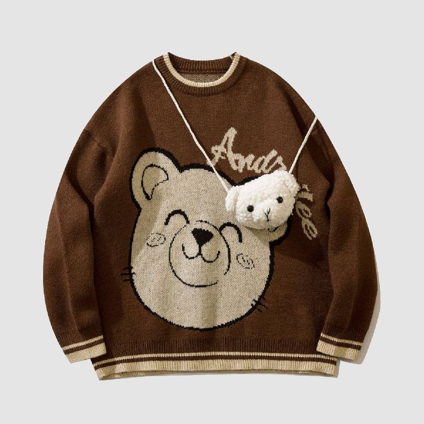 Style Core Aesthetics, New Style Trends Smiley Bear Print Sweater + Bear Mini Bag Style Core Aesthetics, New Style Trends Smiley Bear Print Sweater + Bear Mini Bag