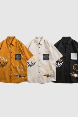 Style Core Aesthetics, New Style Trends Smiley Letters Casual Shirt