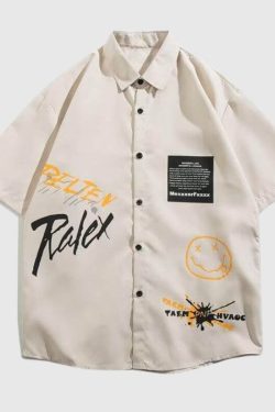 Style Core Aesthetics, New Style Trends Smiley Letters Casual Shirt