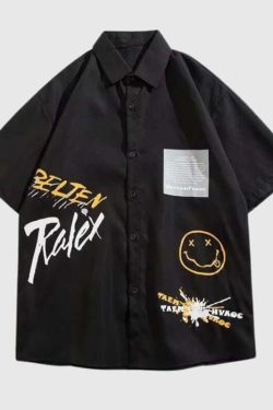 Style Core Aesthetics, New Style Trends Smiley Letters Casual Shirt