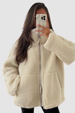 Style Core Aesthetics, New Style Trends Solid Color Berber Fleece Jacket