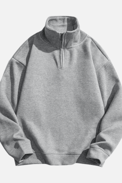 Style Core Aesthetics, New Style Trends Solid Half-Zip Stand Collar Sweatshirt