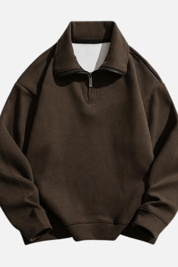 Style Core Aesthetics, New Style Trends Solid Half-Zip Stand Collar Sweatshirt