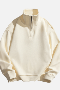 Style Core Aesthetics, New Style Trends Solid Half-Zip Stand Collar Sweatshirt
