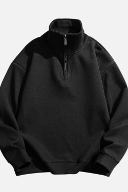 Style Core Aesthetics, New Style Trends Solid Half-Zip Stand Collar Sweatshirt