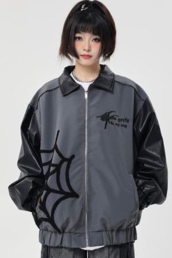 Style Core Aesthetics, New Style Trends Spider Embroidered Hip-Hop Leather Jacket