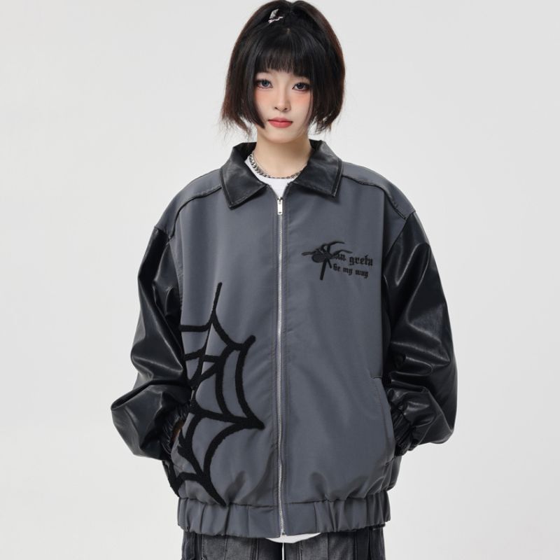 Style Core Aesthetics, New Style Trends Spider Embroidered Hip-Hop Leather Jacket Style Core Aesthetics, New Style Trends Spider Embroidered Hip-Hop Leather Jacket