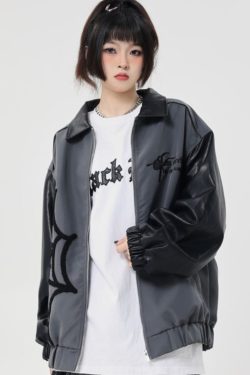 Style Core Aesthetics, New Style Trends Spider Embroidered Hip-Hop Leather Jacket