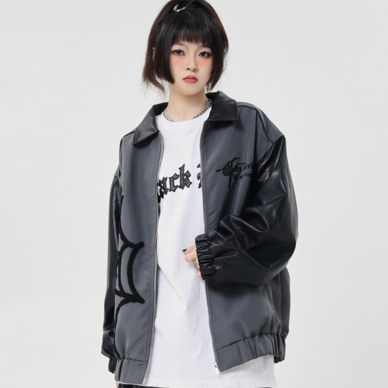 Style Core Aesthetics, New Style Trends Spider Embroidered Hip-Hop Leather Jacket Style Core Aesthetics, New Style Trends Spider Embroidered Hip-Hop Leather Jacket