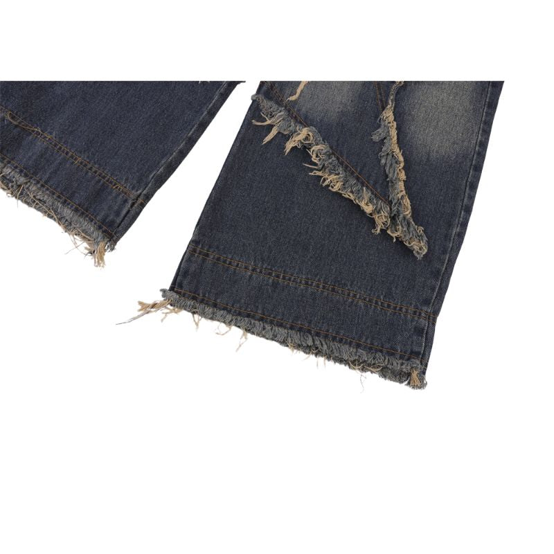 Style Core Aesthetics, New Style Trends Star Pattern Frayed Patchwork Jeans Style Core Aesthetics, New Style Trends Star Pattern Frayed Patchwork Jeans