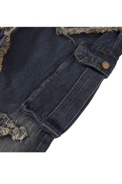 Style Core Aesthetics, New Style Trends Star Pattern Frayed Patchwork Jeans