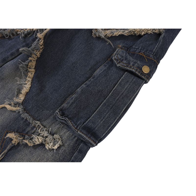 Style Core Aesthetics, New Style Trends Star Pattern Frayed Patchwork Jeans Style Core Aesthetics, New Style Trends Star Pattern Frayed Patchwork Jeans