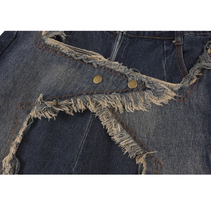 Style Core Aesthetics, New Style Trends Star Pattern Frayed Patchwork Jeans Style Core Aesthetics, New Style Trends Star Pattern Frayed Patchwork Jeans