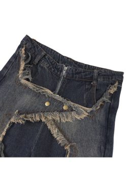 Style Core Aesthetics, New Style Trends Star Pattern Frayed Patchwork Jeans